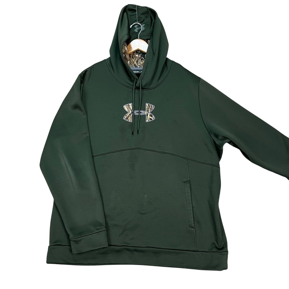 Under Armour Hoodie Mens 2XL Green Camo Long Sleeve Pullover Sweatshirt Storm 1